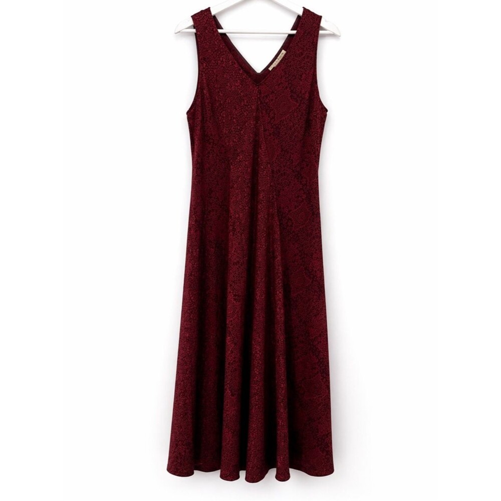 Norton McNaughton Red Mixed Pattern Midi Dress Size Medium Y2k Style Boho